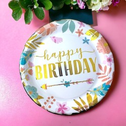 Talerzyki papierowe 10 szt. Happy Birthday 23cm Boho kwiatki