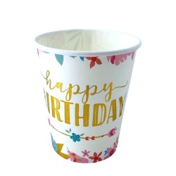Kubeczki papierowe 10 szt. Happy  Birthday Boho kwiatki