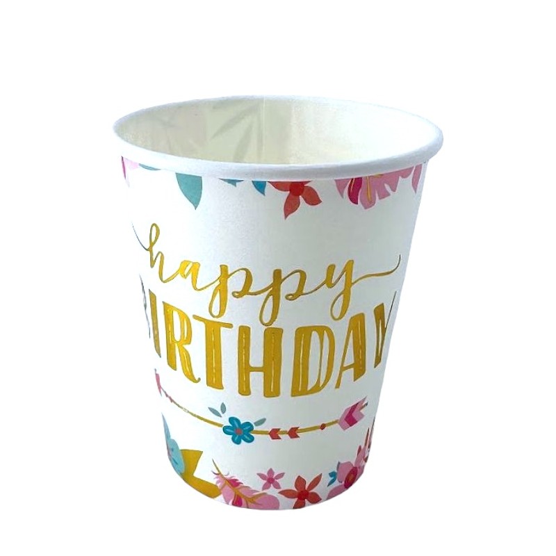 Kubeczki papierowe 10 szt. Happy  Birthday Boho kwiatki