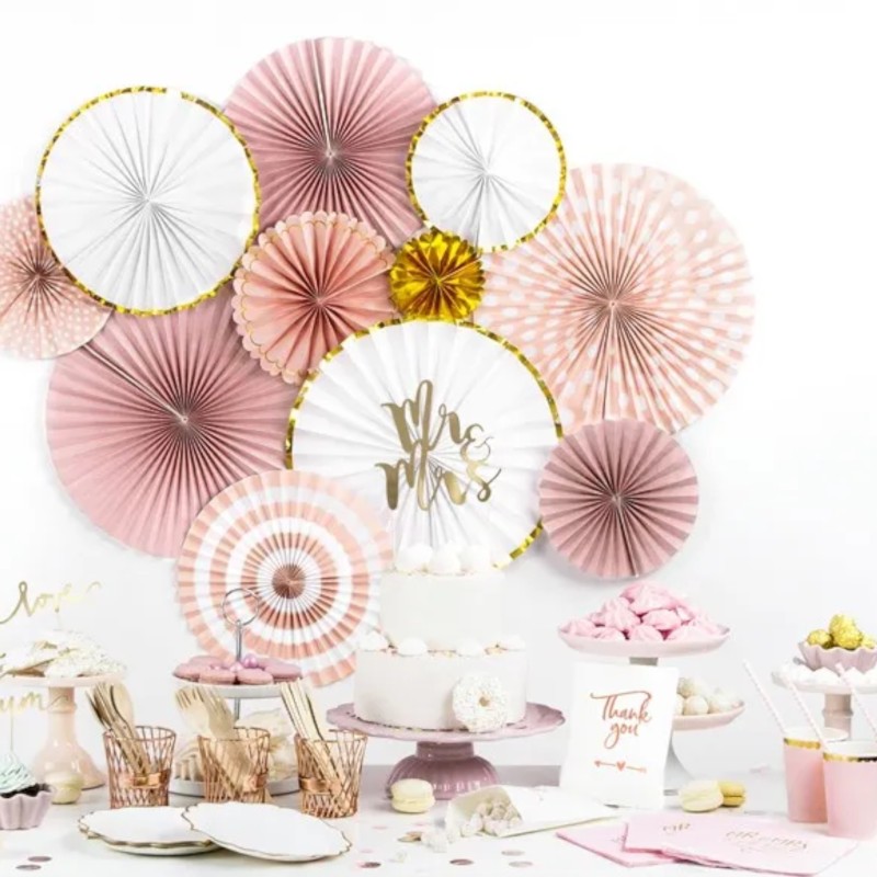 Zestaw 6 osób talerzyki kubeczki jednorazowe różowe złote