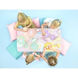 Zestaw 6 osób talerzyki kubeczki jednorazowe różowe złote