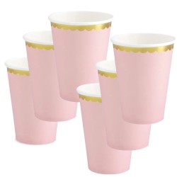 Zestaw 6 osób talerzyki kubeczki jednorazowe różowe złote