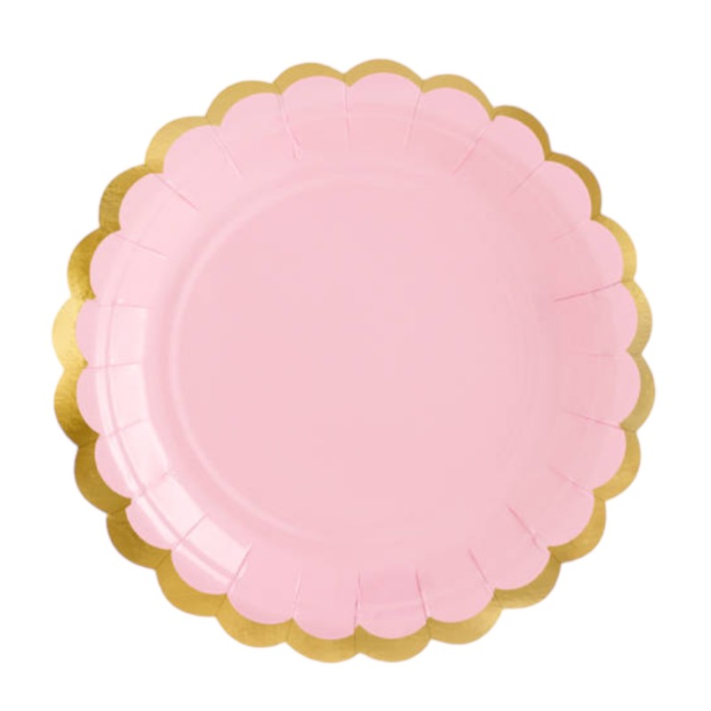 Zestaw 6 osób talerzyki kubeczki jednorazowe różowe złote