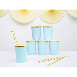 Kubeczki Papierowe Jednorazowe NIEBIESKIE retro ZŁOTE 6szt.