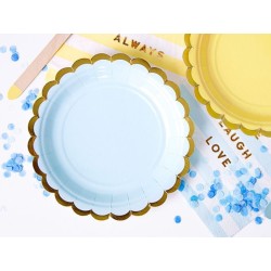 Talerzyki papierowe niebieskie złote pastelowe 6 szt.