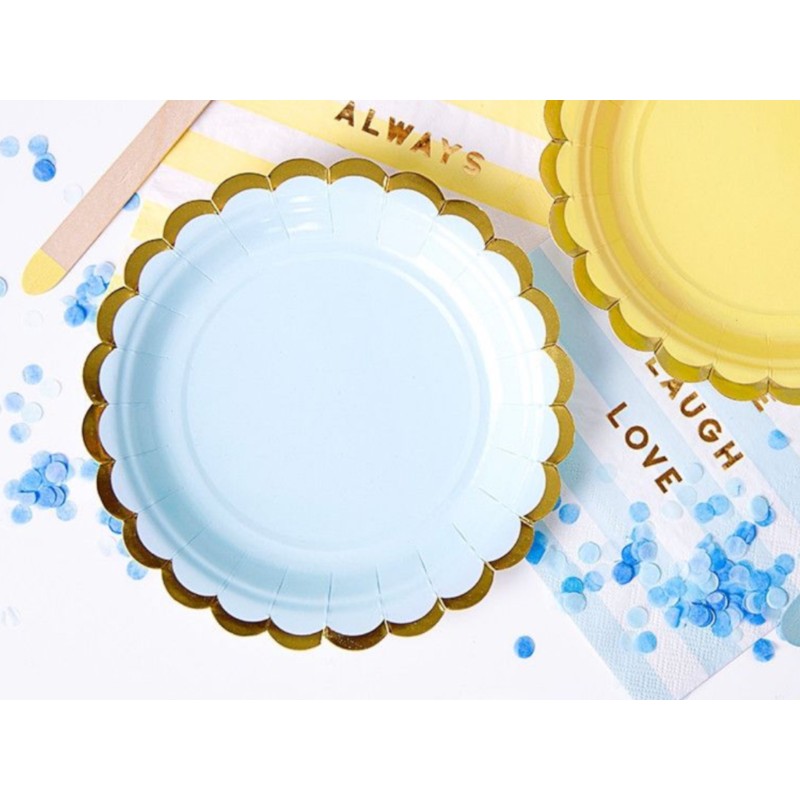 Talerzyki papierowe niebieskie złote pastelowe 6 szt.