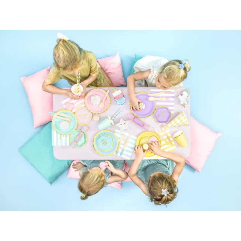 Talerzyki papierowe niebieskie złote pastelowe 6 szt.