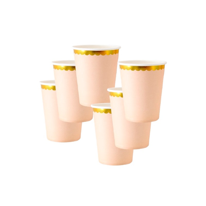 Kubeczki jednorazowe papierowe beżowe nude boho zlote 6 szt