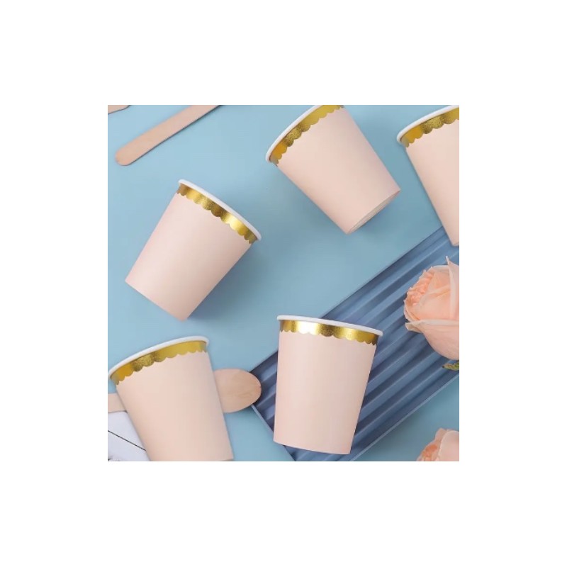 Kubeczki jednorazowe papierowe beżowe nude boho zlote 6 szt
