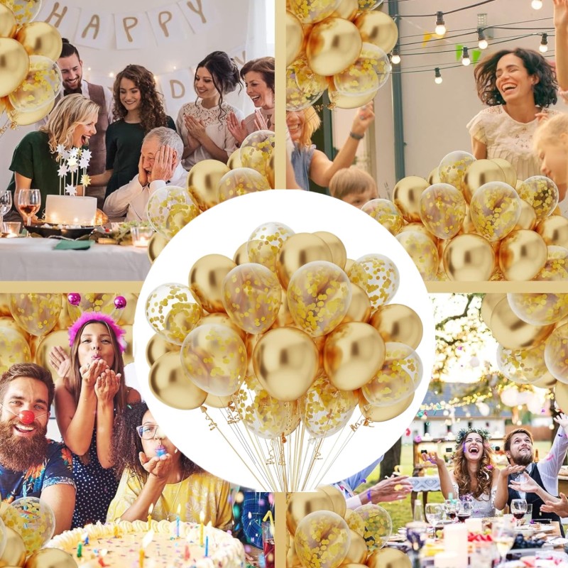 Bukiet balonowy balony chrom złote konfetti 25szt.