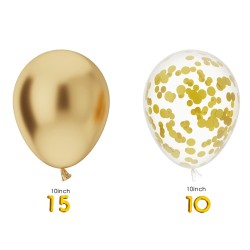 Bukiet balonowy balony chrom złote konfetti 25szt.