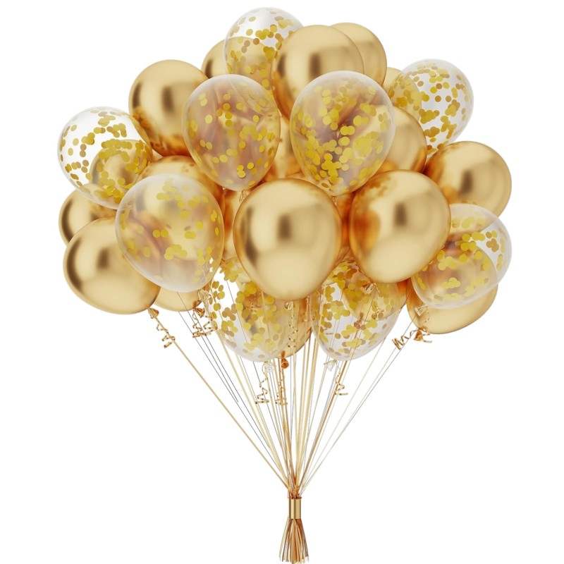 Bukiet balonowy balony chrom złote konfetti 25szt.