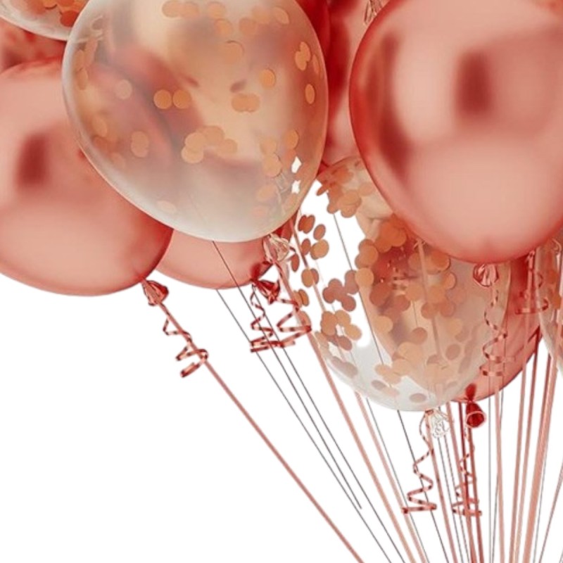 Bukiet balonowy balony chrom rose gold konfetti 25szt.