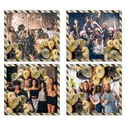 Balony EMPIRE metaliczne czarne chrom złote konfetti 40szt.