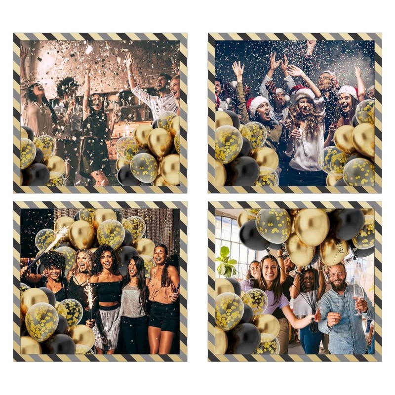 Balony EMPIRE metaliczne czarne chrom złote konfetti 40szt.