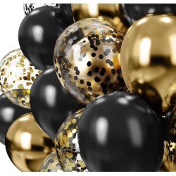 Balony EMPIRE metaliczne czarne chrom złote konfetti 40szt.
