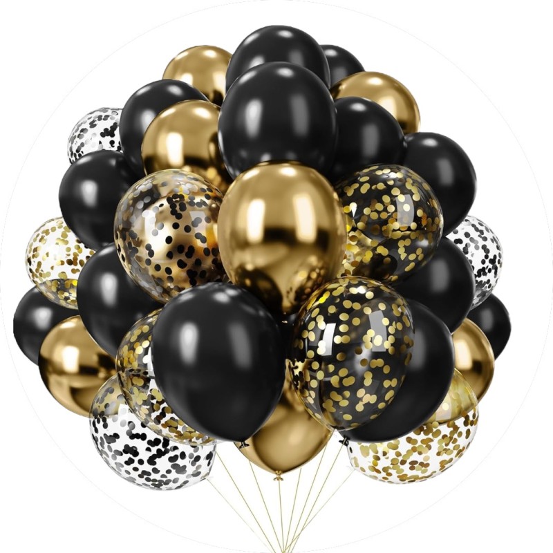 Balony EMPIRE metaliczne czarne chrom złote konfetti 40szt.