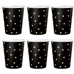 Kubeczki papierowe czarno złote kropki 6szt