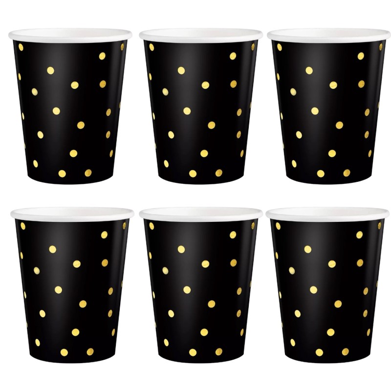 Kubeczki papierowe czarno złote kropki 6szt