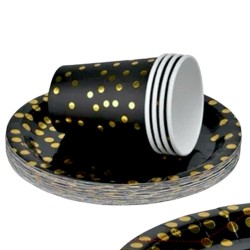 Kubeczki papierowe czarno złote kropki 6szt