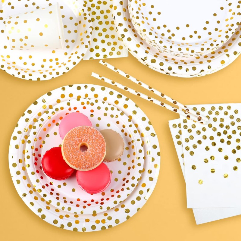 Białe serwetki papierowe złote groszki 10szt.