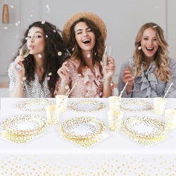 Białe serwetki papierowe złote groszki 10szt.