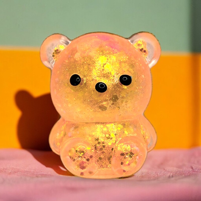 Miś gniotek kolorowy Gel brokatowy 6 cm