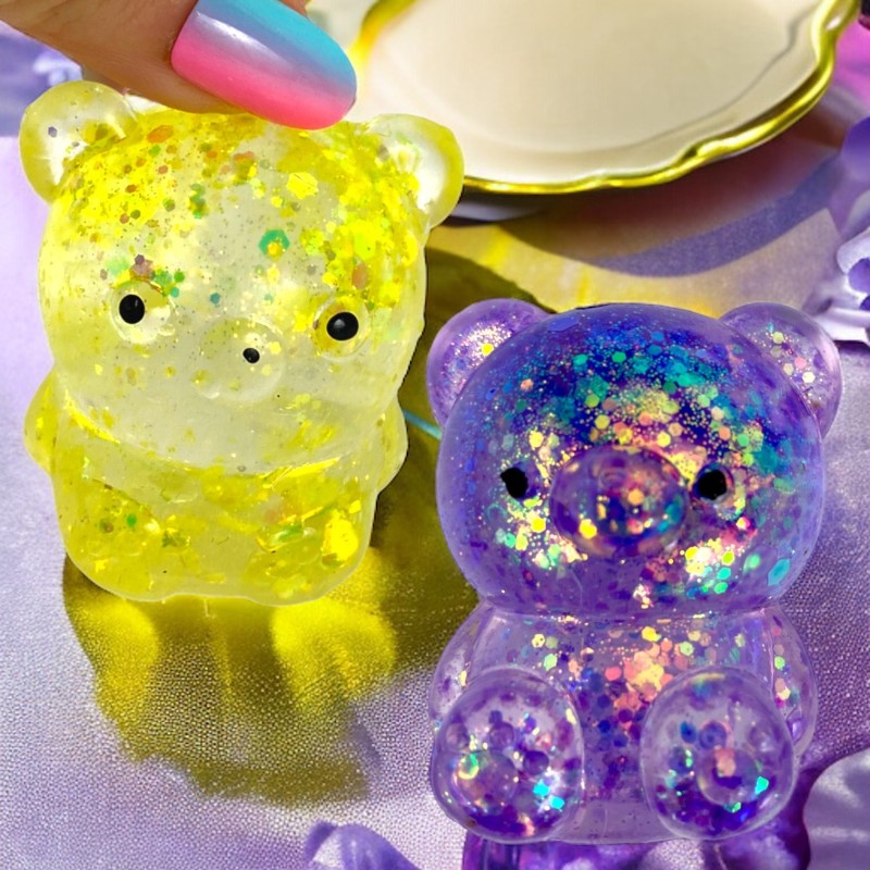 Miś gniotek kolorowy Gel brokatowy 6 cm