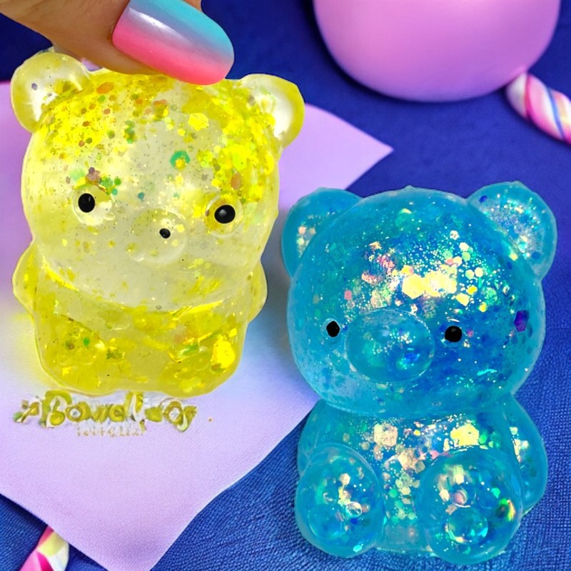 Miś gniotek kolorowy Gel brokatowy 6 cm