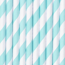 Słomki białe w błękitne paski 10szt.