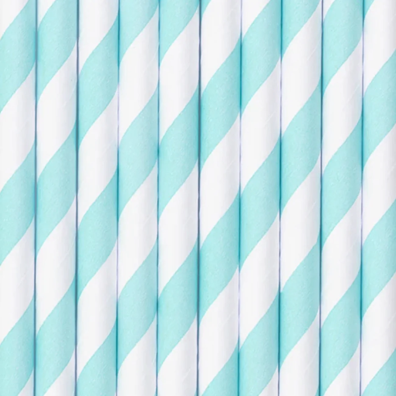 Słomki białe w błękitne paski 10szt.