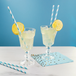 Słomki białe w błękitne paski 10szt.