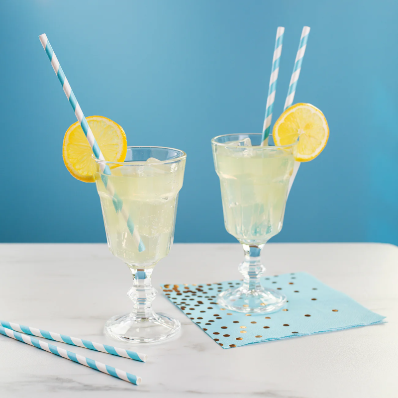 Słomki białe w błękitne paski 10szt.