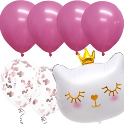 Zestaw Balonów Biały Kotek Kot Cyfra Rose Gold