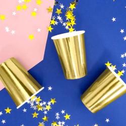 Zestaw naczynia jednorazowe talerzyki kubeczki złote