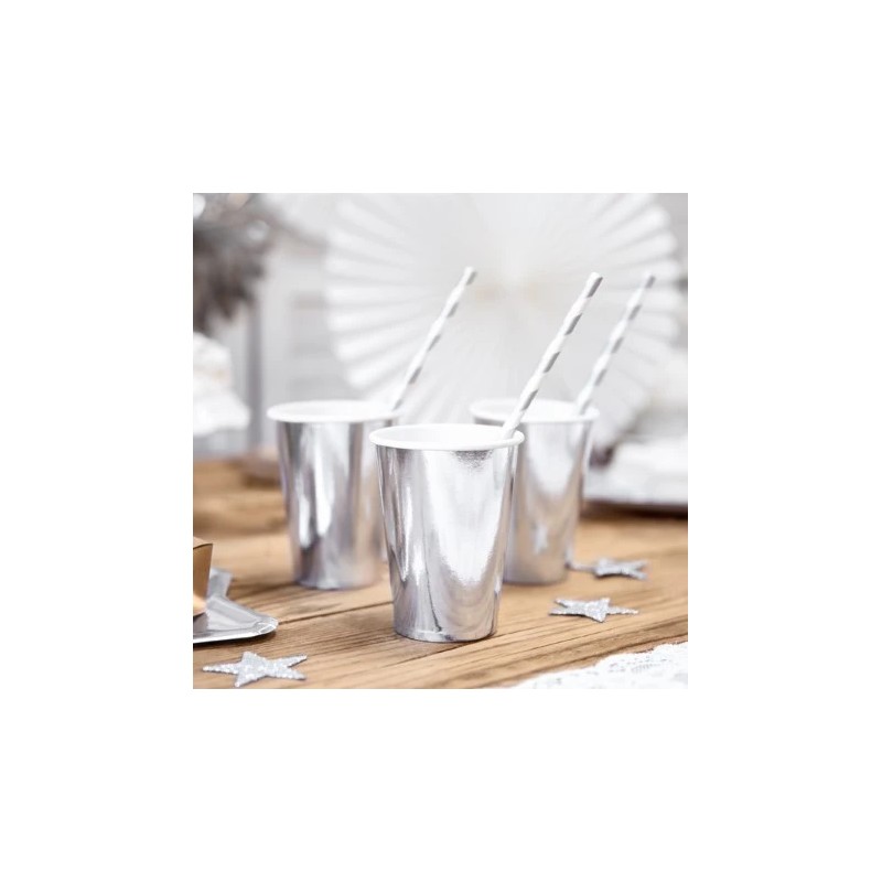 Kubeczki papierowe jednorazowe srebrne 200 ml 6 szt