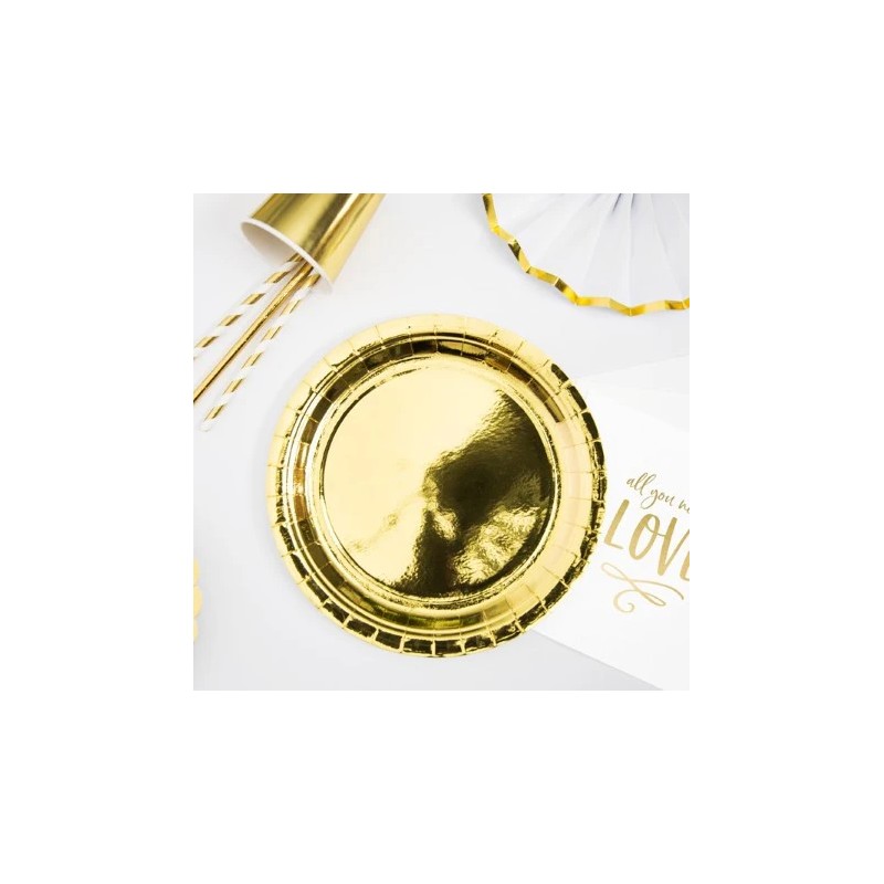 Zestaw naczynia jednorazowe talerzyki kubeczki złote