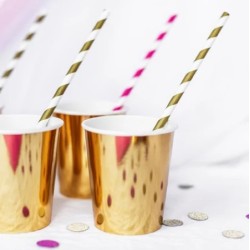 Zestaw naczynia jednorazowe talerzyki kubeczki złote