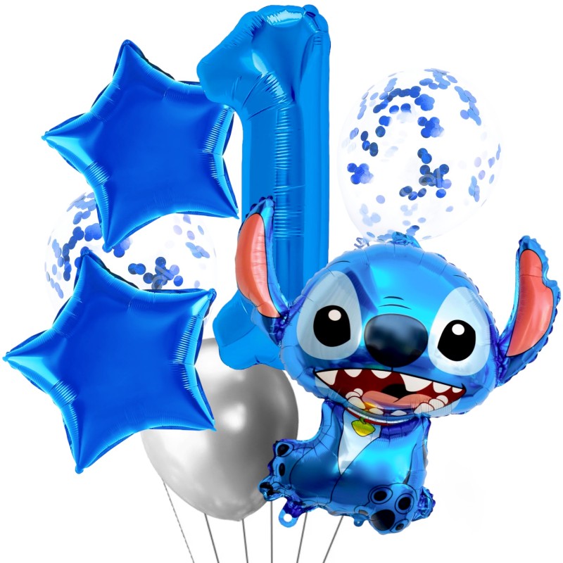 Zestaw balonów Stitch urodzinowych niebieska cyfra 100cm