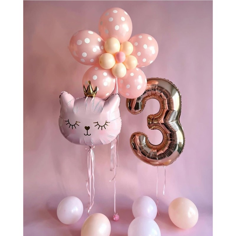 Zestaw balonów z różowym kotkiem z koroną