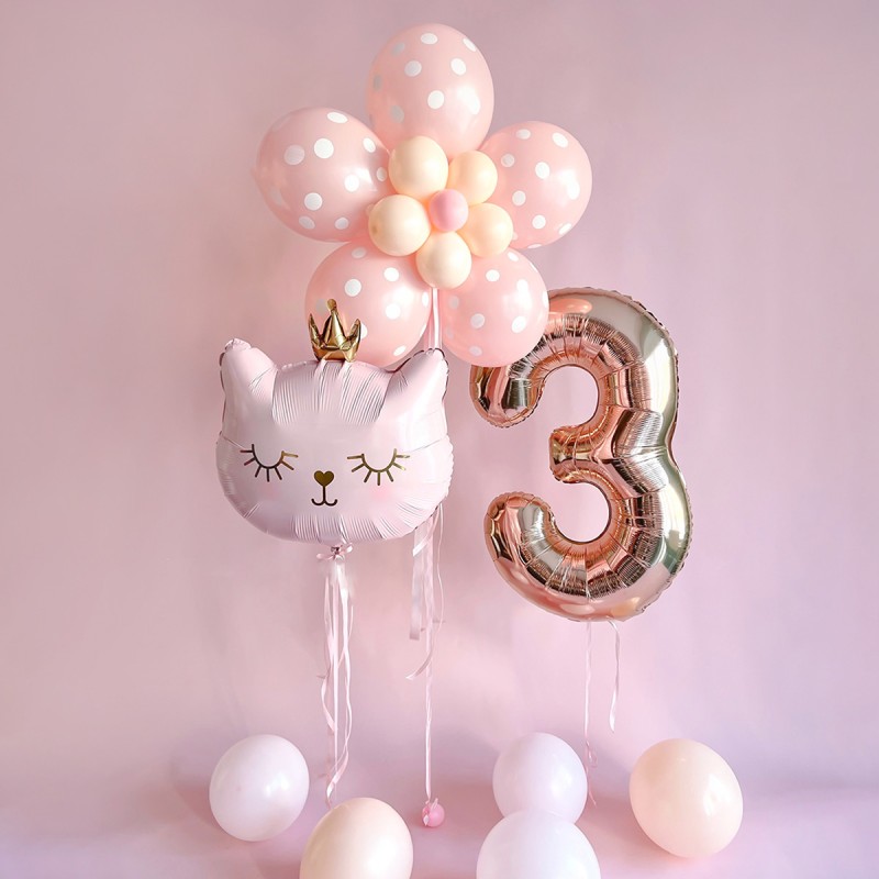 Zestaw balonów z różowym kotkiem z koroną