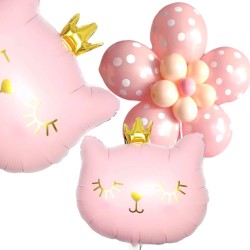 Zestaw balonów z różowym kotkiem z koroną