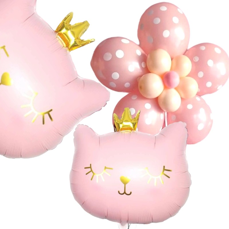 Zestaw balonów z różowym kotkiem z koroną