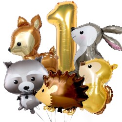 Zestaw balonów urodziny zwierzęta leśne woodland cyfra 100cm