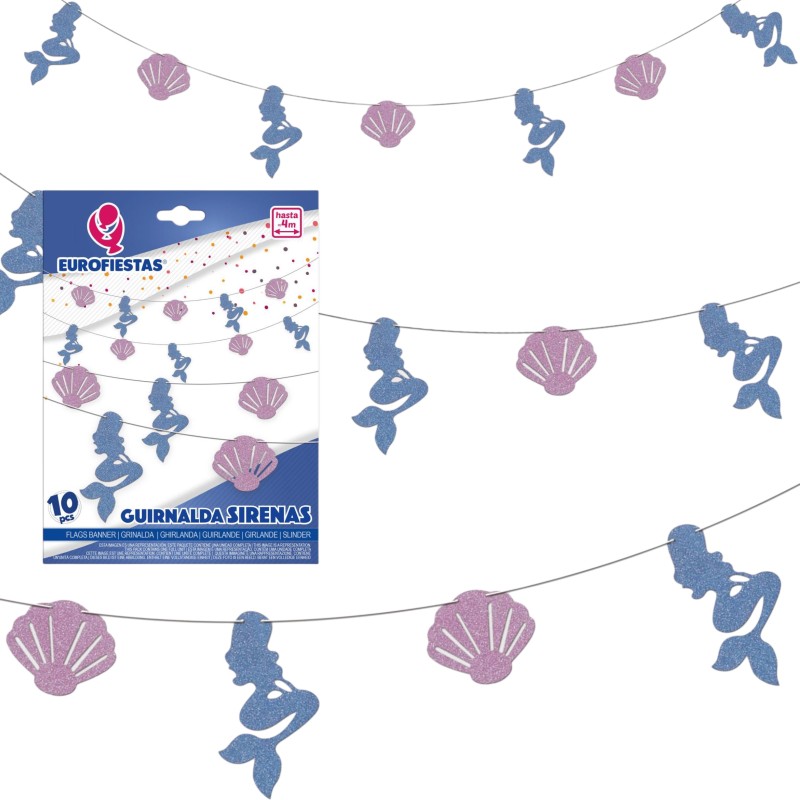 Girlanda papierowa Syrenka 10 brokatowych elementów