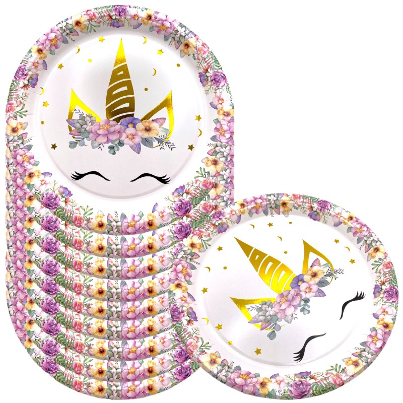 Talerzyki papierowe 23 cm jednorożec kwiatki 10 szt