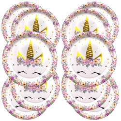 Talerzyki papierowe 23 cm jednorożec kwiatki 10 szt