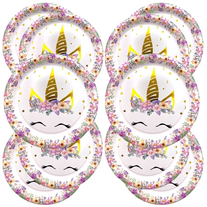 Talerzyki papierowe 23 cm jednorożec kwiatki 10 szt