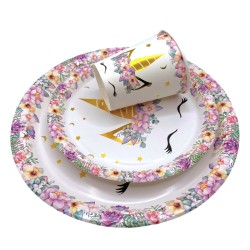 Talerzyki papierowe 23 cm jednorożec kwiatki 10 szt