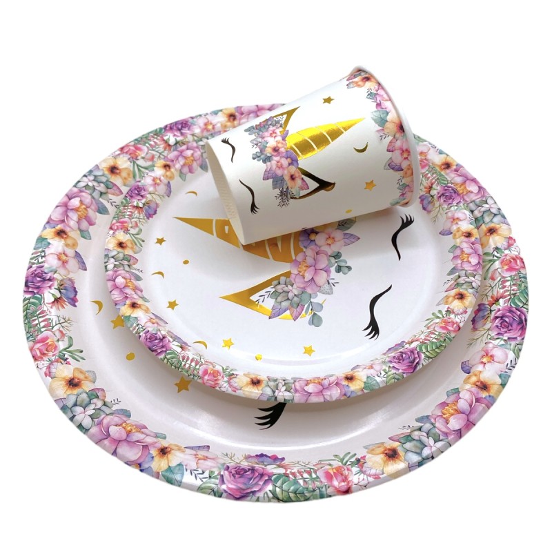 Talerzyki papierowe 23 cm jednorożec kwiatki 10 szt